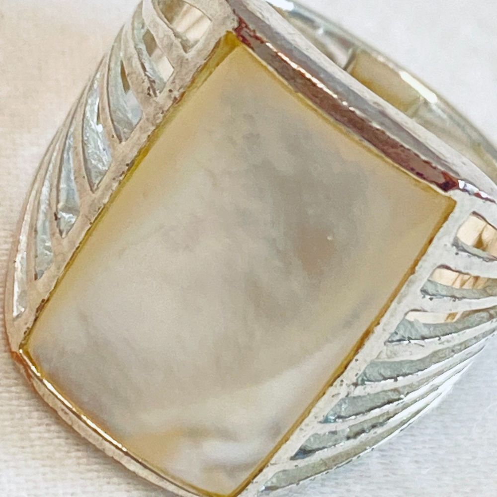 Thailand Silver Ring Large Rectangular Mother Of … - image 4